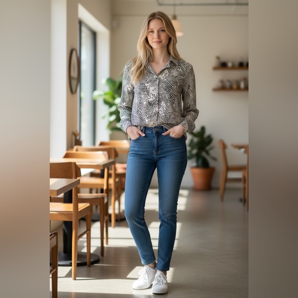 Adrianna Papell Tops - (Adrianna Papell) Monochrome Patterned Blouse